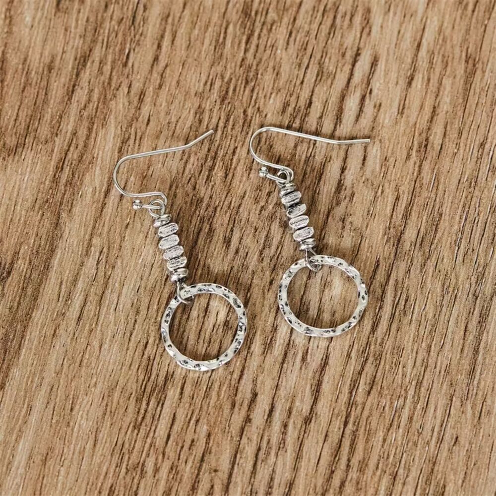 Silver Hoop Beaded Drop Earrings Dangle Pendant Hallow Circle Boho Fashn Jewlry - Picture 3 of 3